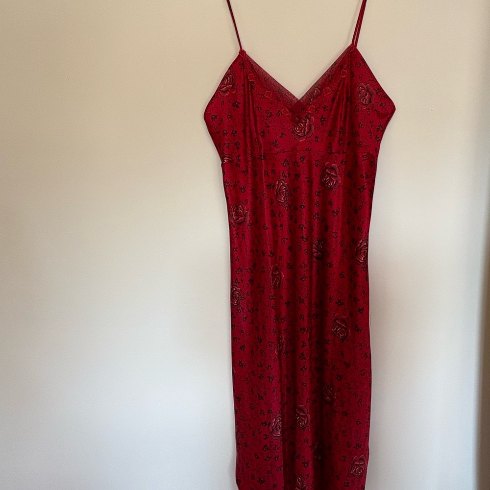 Vintage Red Floral Silk Dress